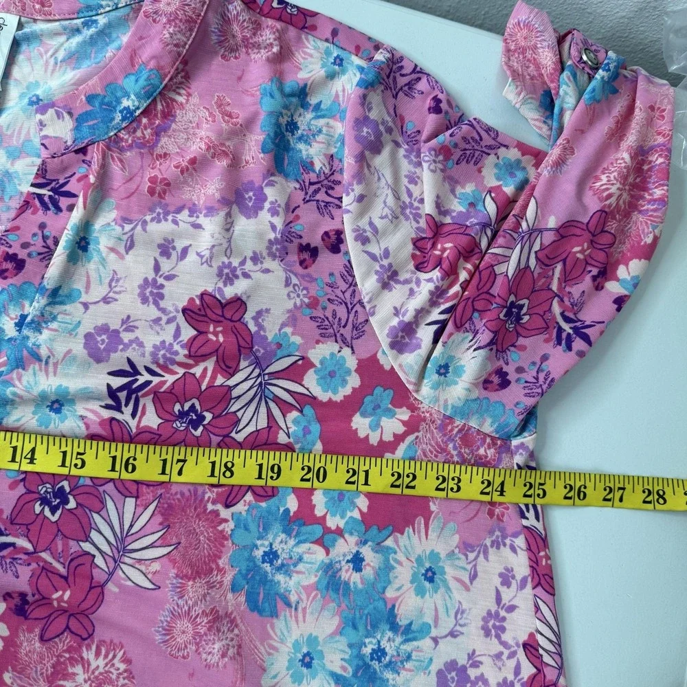 Dear Scarlett Tunic Shirt Womens 2X Pink Floral 3/4 Sleeve Lightweight Tropical